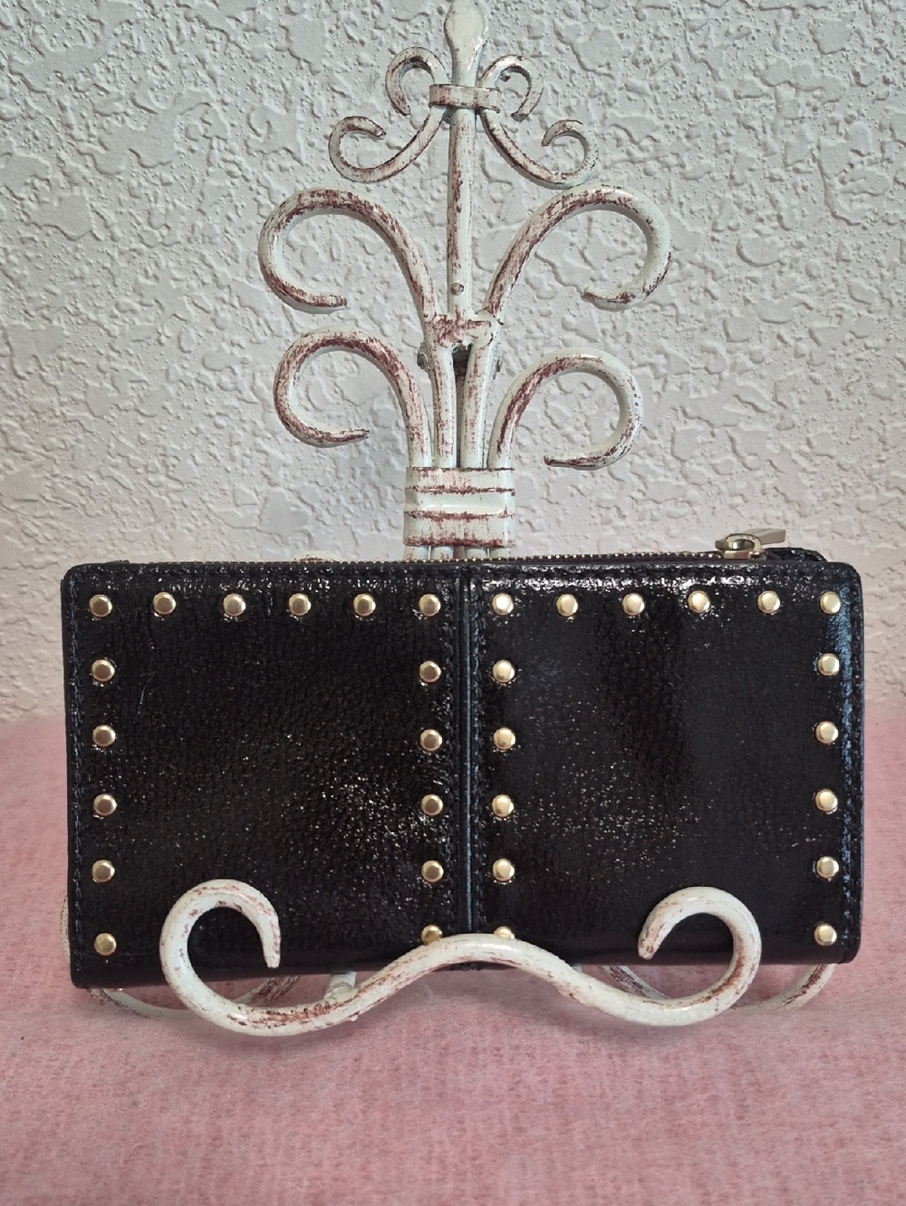 MICHAEL KORS Astor Dark Brown Patent Leather Studded Wallet